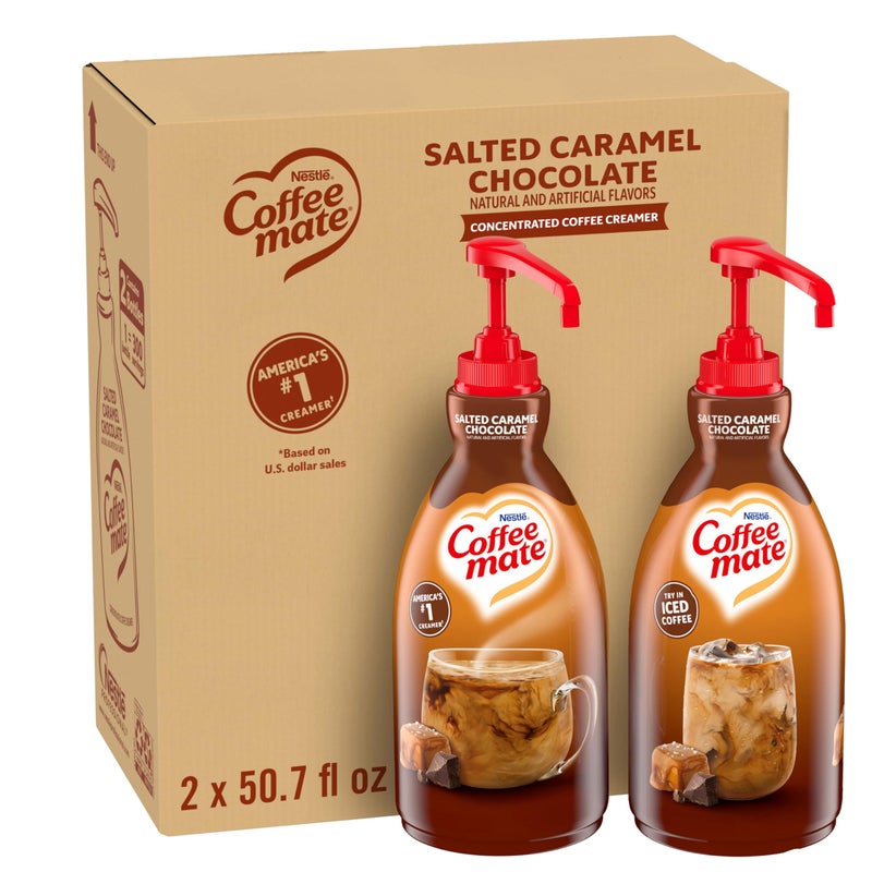 Coffee Mate Nestle Coffee mate Coffee Creamer, Salted Caramel Chocolate, Concentrated Liquid Pump Bottle, Non Dairy, No Refrigeration, 50.7 oz (Pack of 2) - Image 1